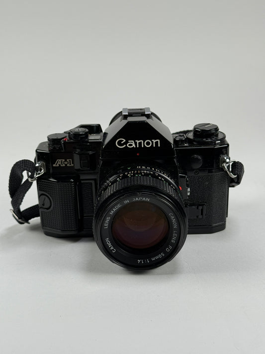 CANON A-1 black SLR 35mm Film Camera with 50mm f1.4 Lens kit
