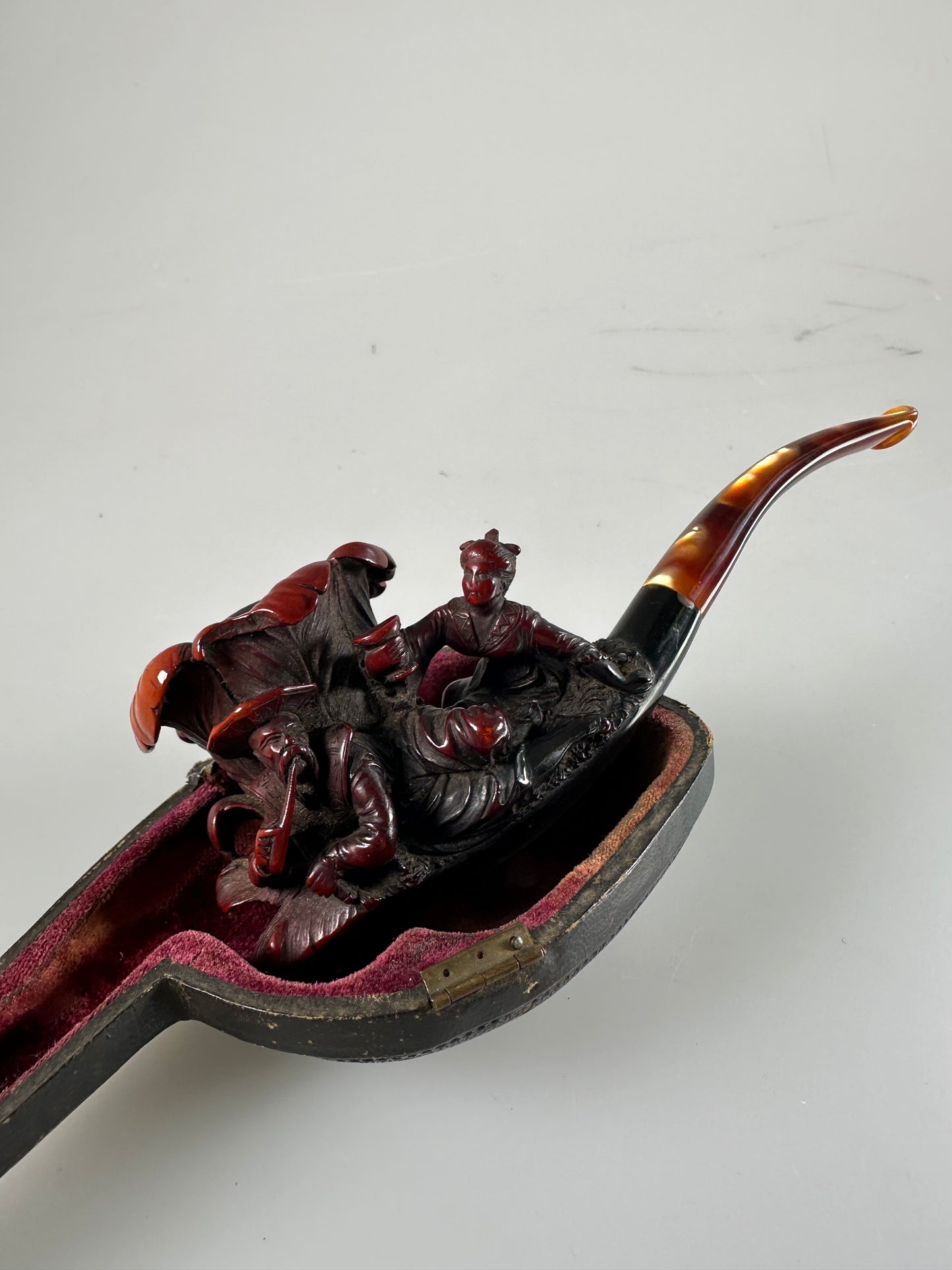 Meerschaum Handmade carved Asian, chinese Pipe red