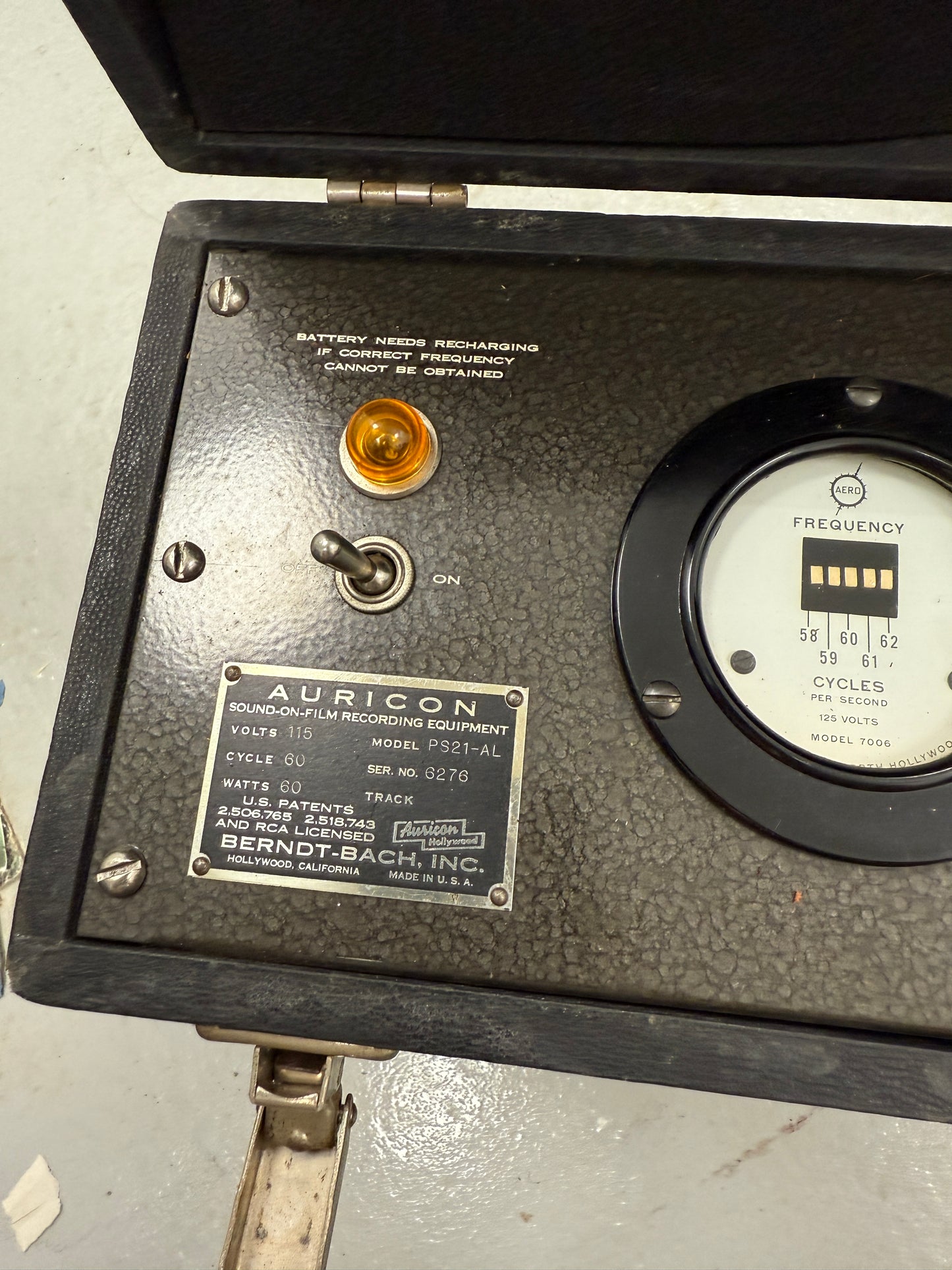Bach Auricon Sound on Film recording equipment portable power supply