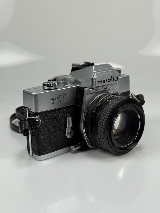 Minolta SRT Super Camera kit with MD 50mm f1.7 Lens Silver
