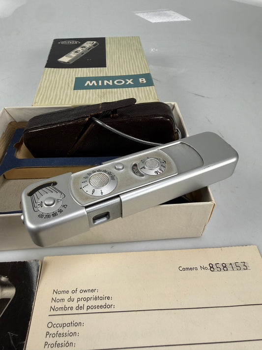 Minox B Subminiature Camera Complete Box Papers Case Chain