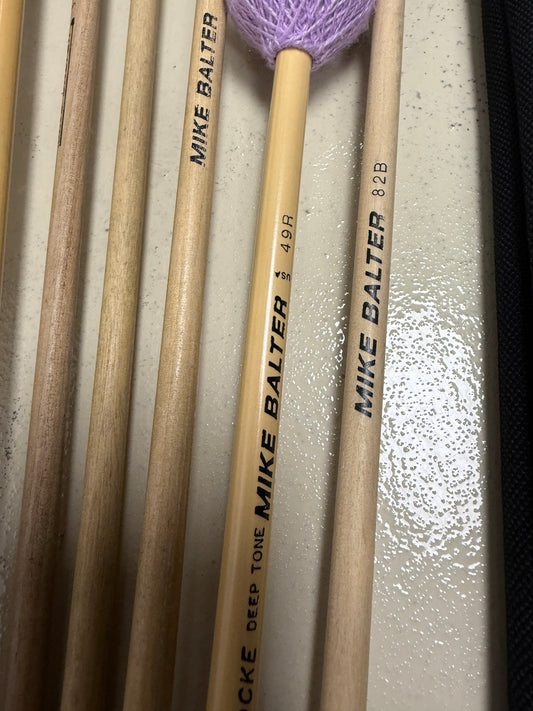 Large lot of Mike Balter mallets 82B, 49R, 195B, 84B, 113B, 211B, 214B, 23B, case