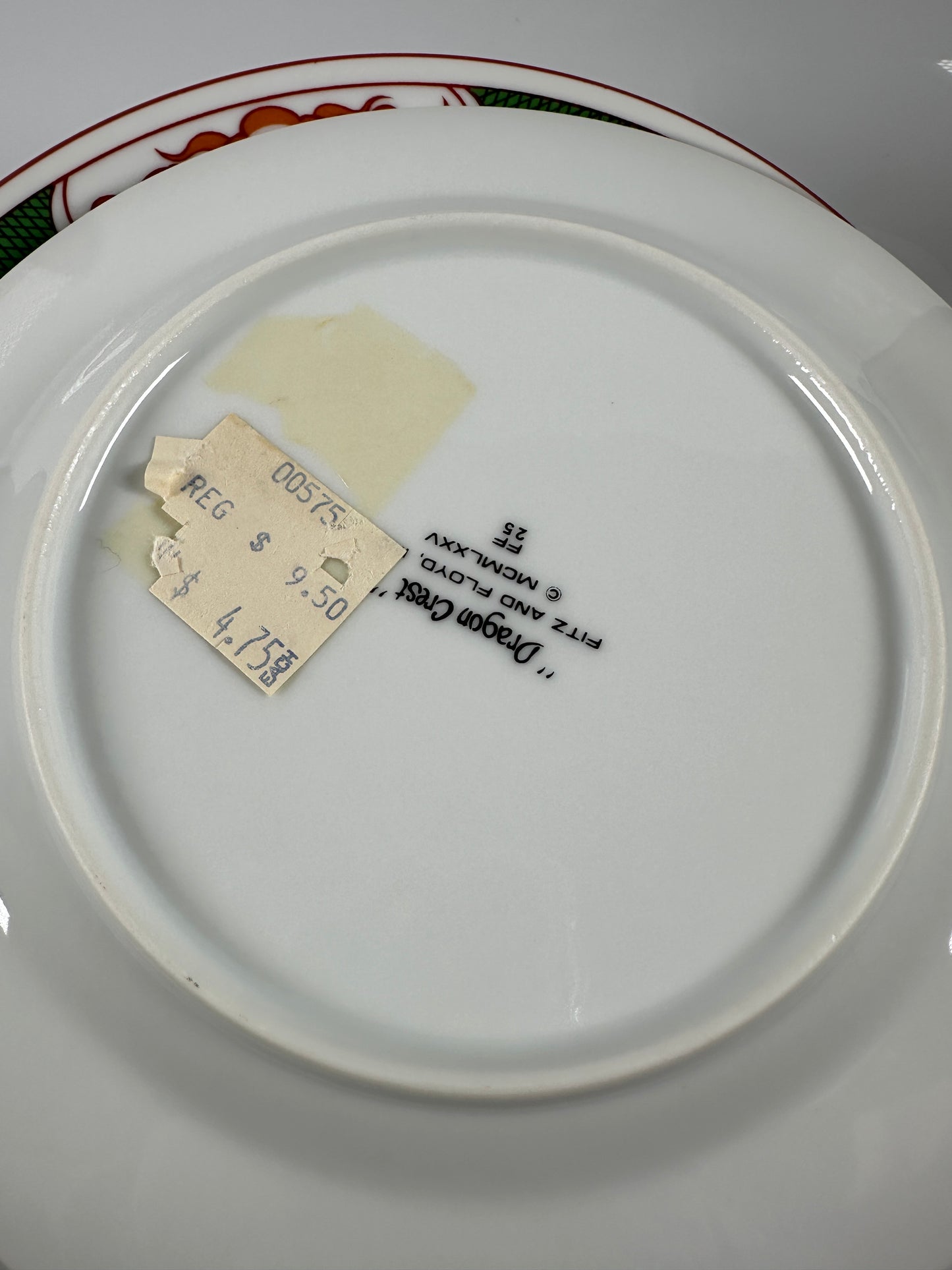 Fitz & Floyd Dragon Crest set of 10 SALAD Desert PLATES , 7 1/2”