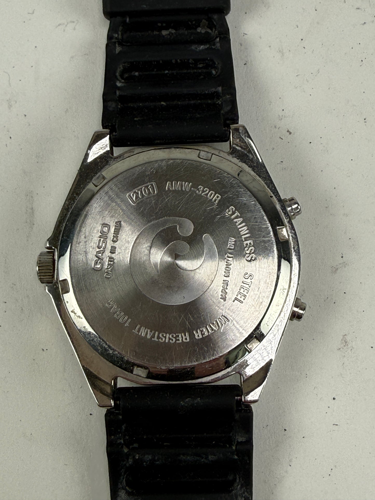 VINTAGE CASIO AMW-320R ANA-DIGI ALARM CHRONOGRAPH BEIGE/BLACK MEN'S WATCH