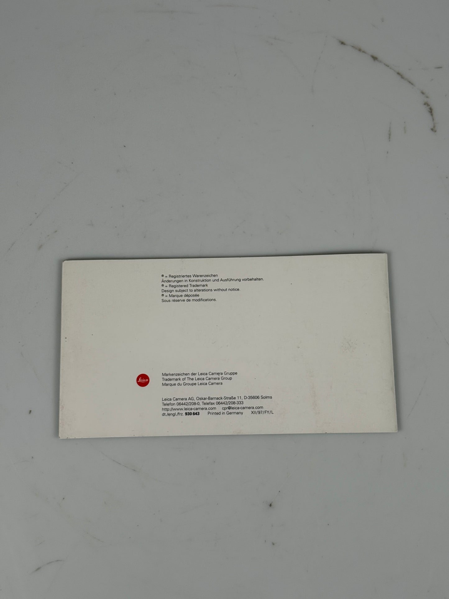Leica R8 motor winder Instruction Manual Booklet German
