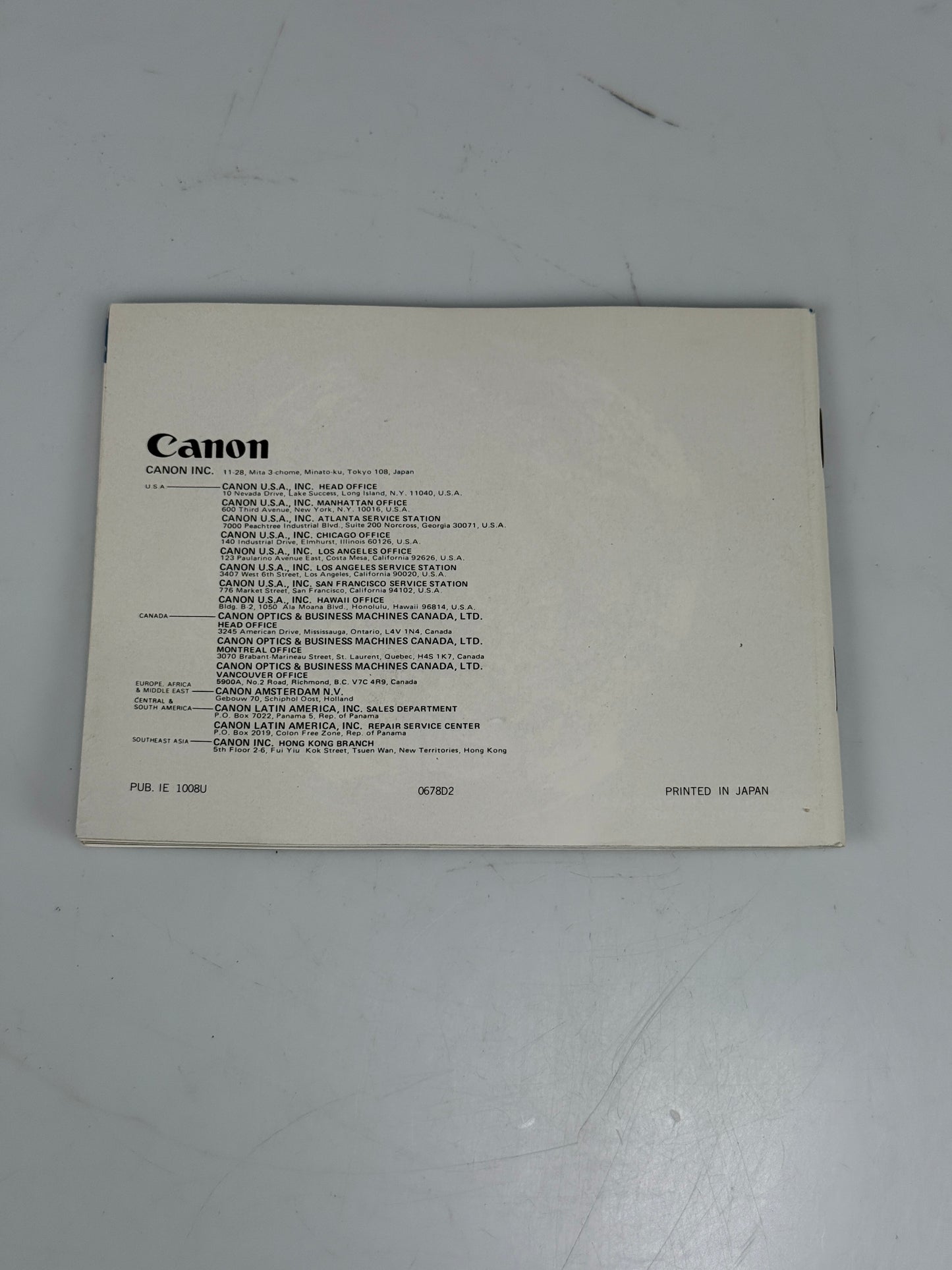 Canon EF Instruction Manual, Original