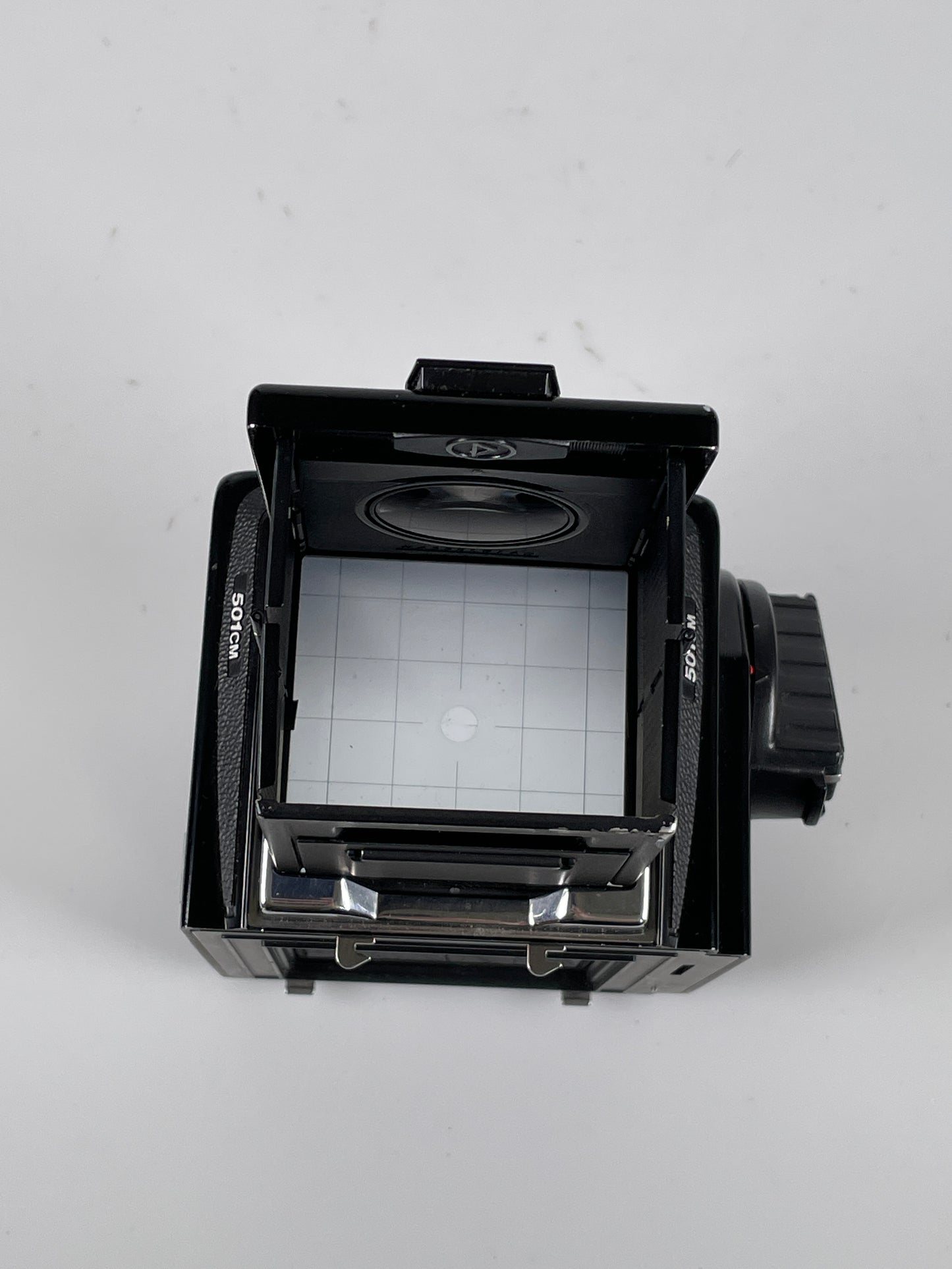 Hasselblad 501CM Film Camera Body Black, wlf waist level, acute matte split screen