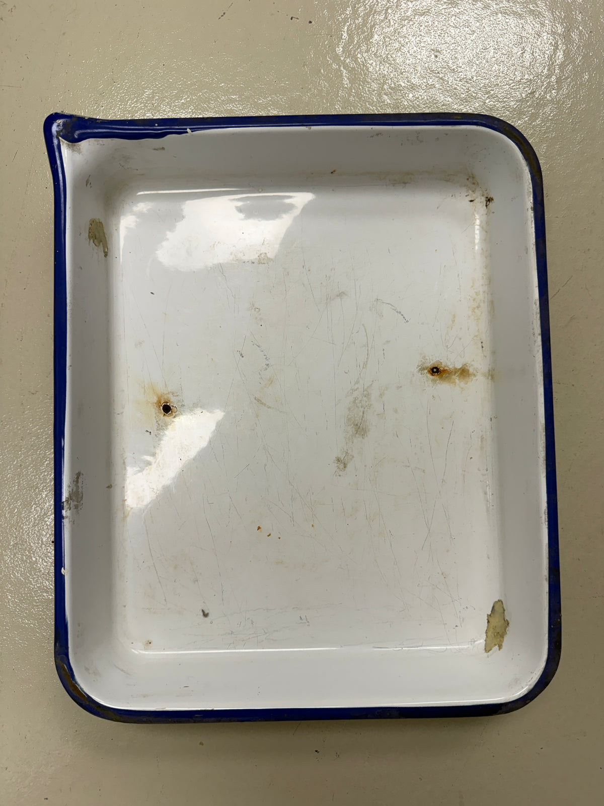 Vintage Porcelain White/Blue Enamel Photo Developing Tray - Film Darkroom 17x14