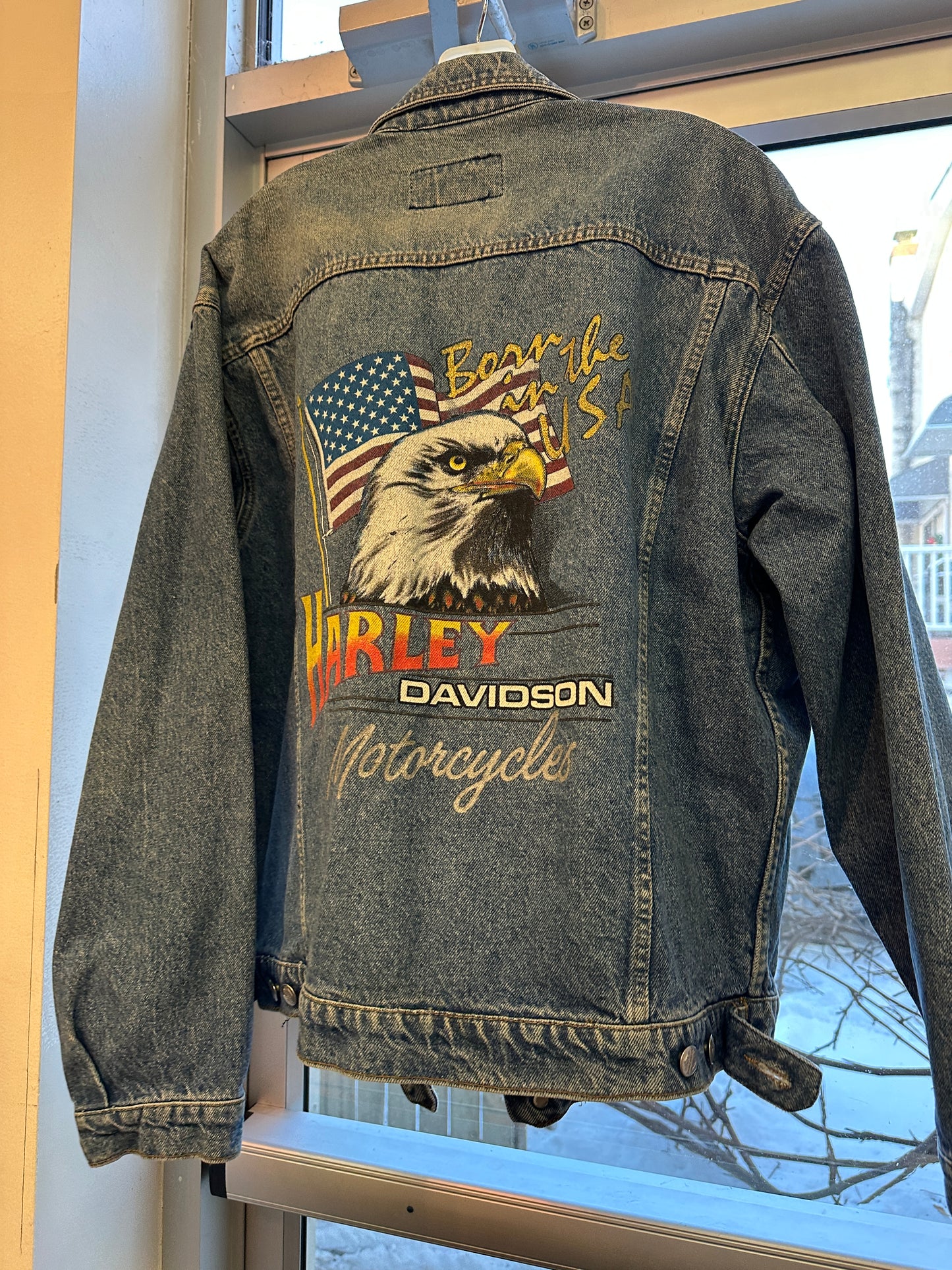 Vintage Harley Davidson Denim Jacket XL Born in the USA Eagle Ride