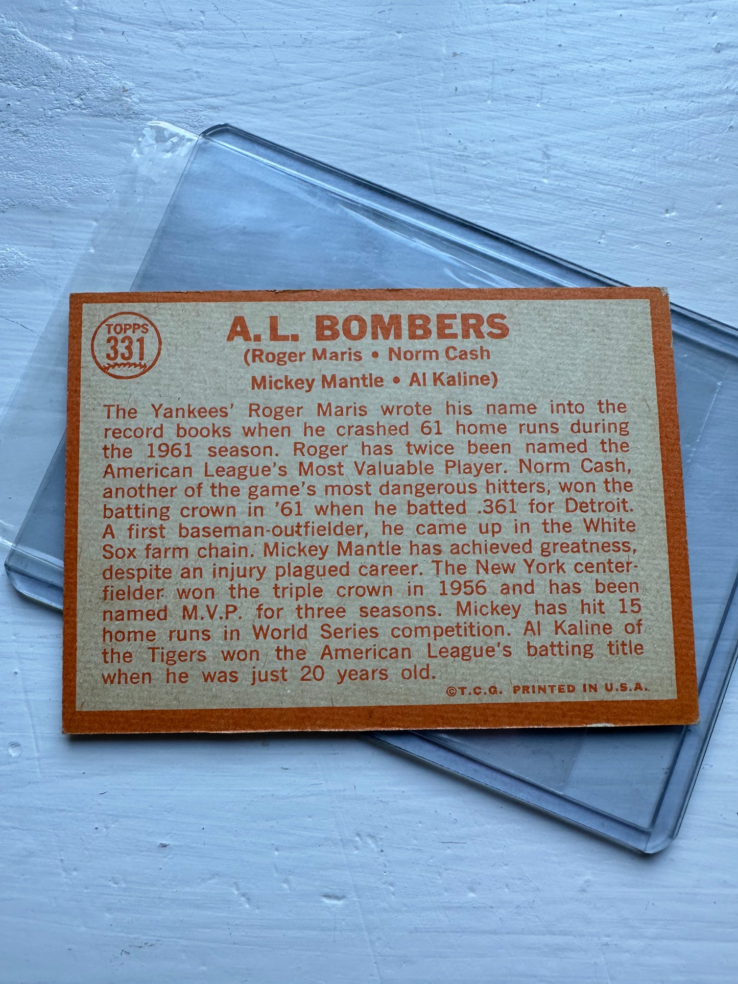 1964 Topps A.L. Bombers Mickey Mantle Al Kaline Roger Maris Norm Cash #331 HOF