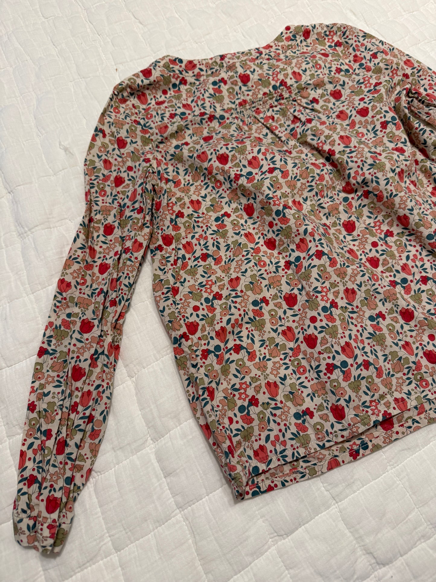 Bonpoint Girls Button Long Sleeve Floral Shirt Cotton Size 8