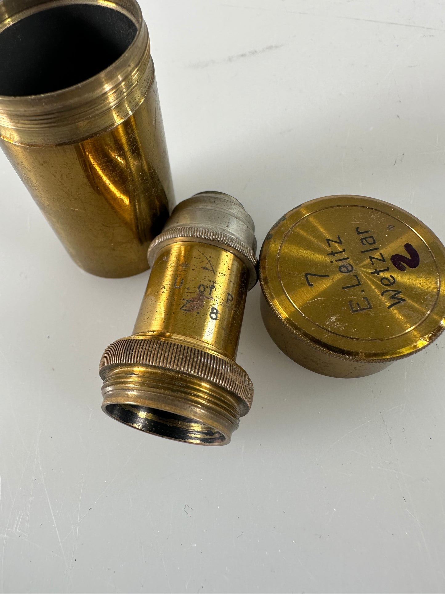 Leica LEITZ Wetzlar Brass Microscope lens OBJECTIVE 7 Univ of Penn