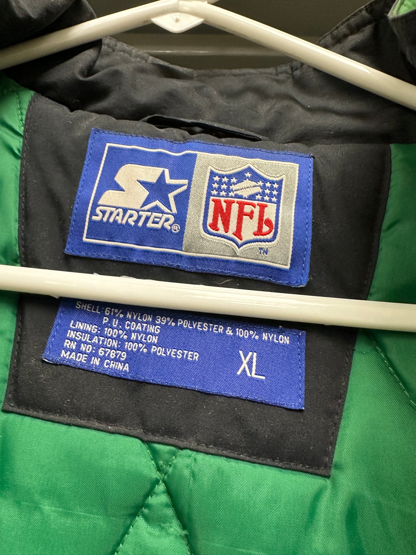 Philadelphia Eagles 90s STARTER puffer Color Block jacket XL kelly gray NFL vtg
