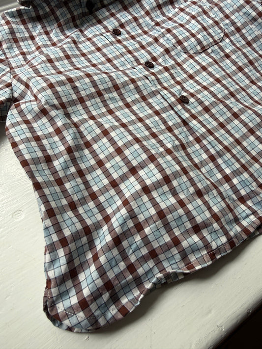 Bonpoint Unisex Baby Shirt Brown blue 12M 12 Months Long Sleeve Check Plaid