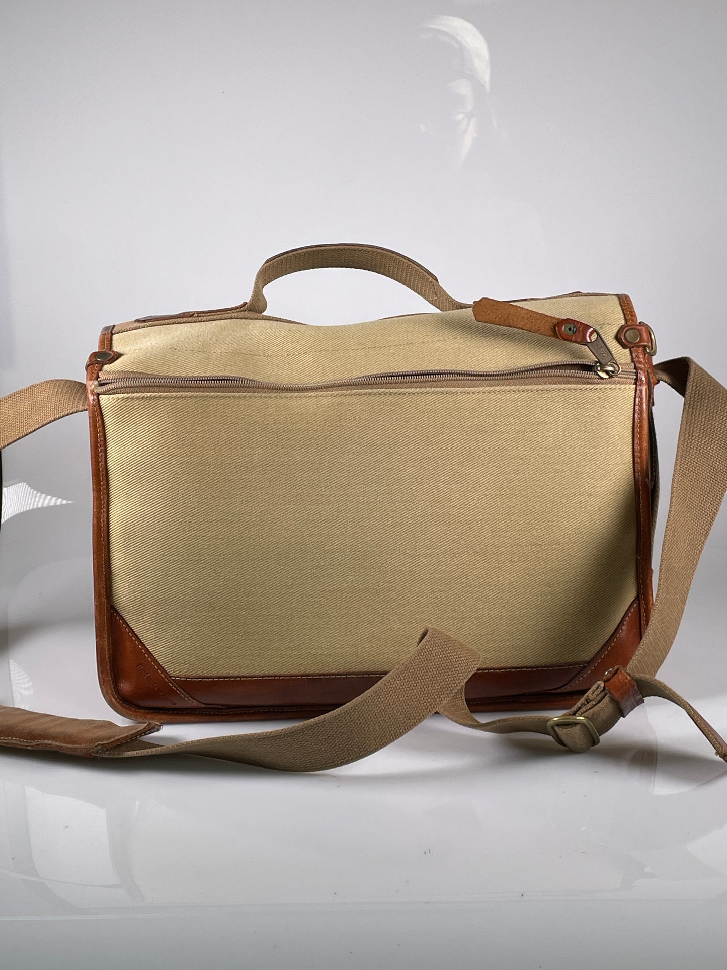 Fogg Forte Camera Bag Satchel khaki tan Fabric & brown leather