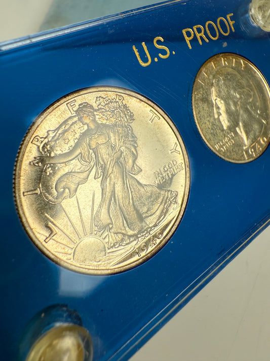 1940 US Mint Silver PROOF Set Gem Coins Blue Capital Holder Display Box