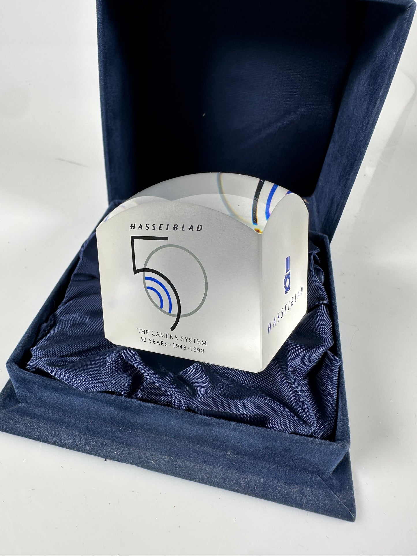 Hasselblad RARE promotional 50 years 1998 Glass desk paperweight