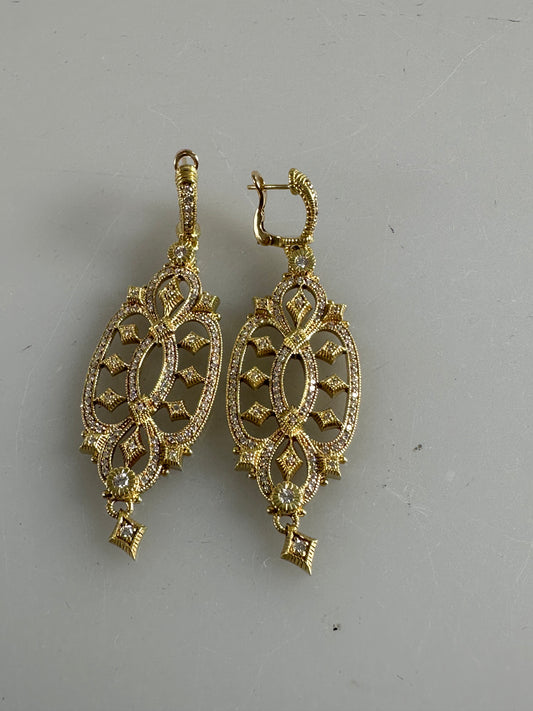 Judith Ripka Castle 18K Yellow Gold Large Diamond Earrings