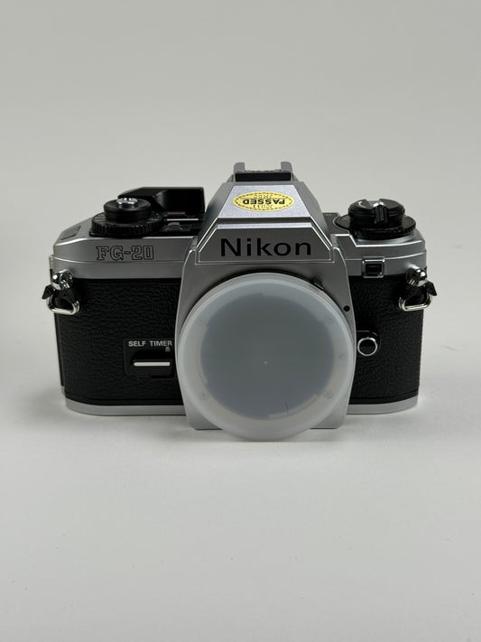 Mint in Box Nikon FG-20 Silver Chrome SLR 35mm Film Camera Body