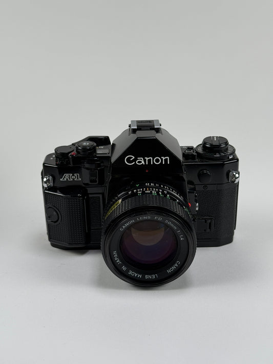 Canon A-1 A1 35mm SLR Film Camera Body Black with 50mm f1.4 FD Kit