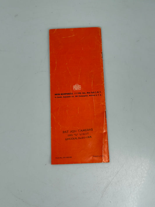 Nikon Nikkorex F Instruction Manual English Original Nippon Kogaku