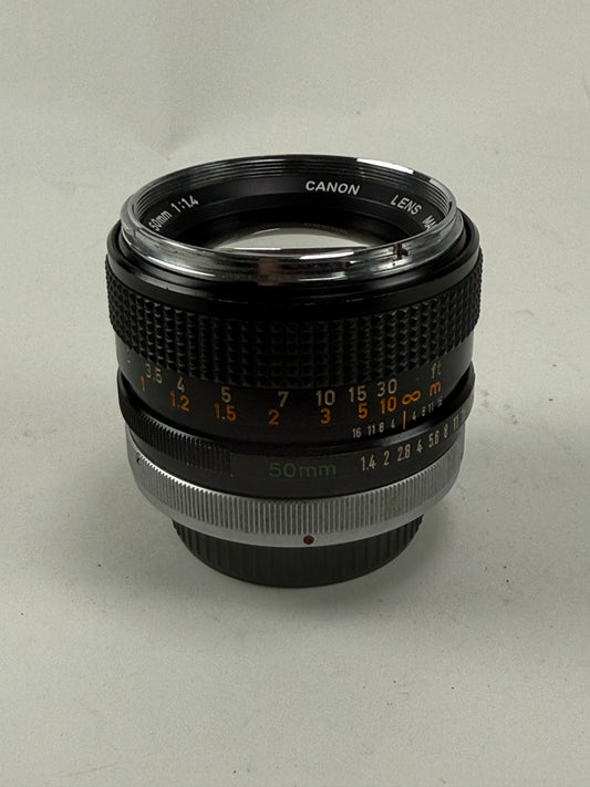 Canon FD 50mm f1.4 MF prime Lens Chrome Nose