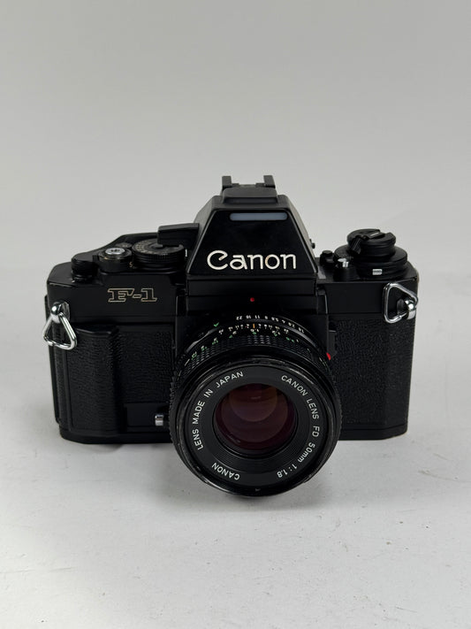 Canon NEW F-1 N 35mm SLR Film Camera black Body AE Finder w/ 50mm f1.8 FD