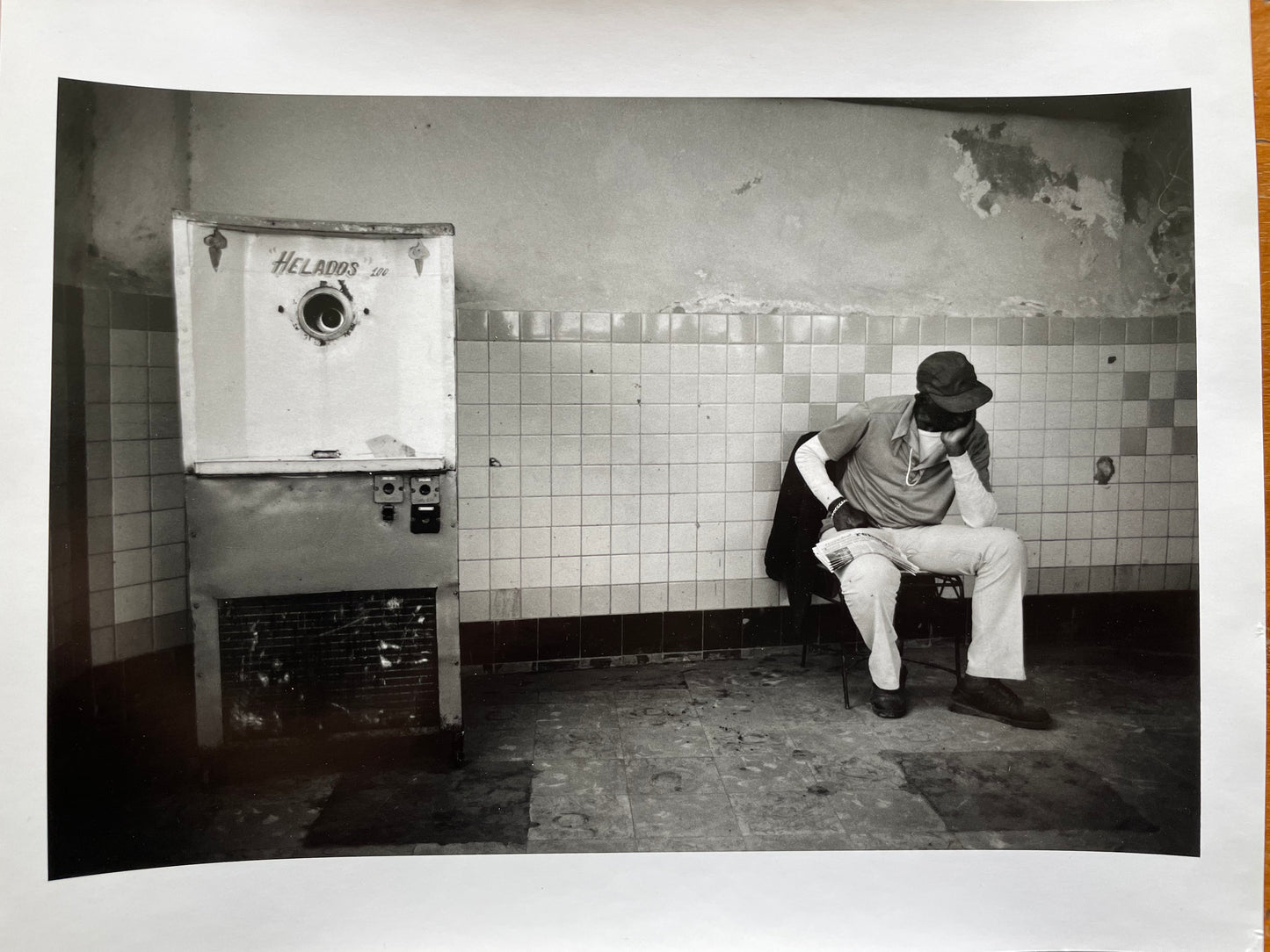 Susan S. Bank (American, 20th c.) Cuba Photograph Print Piercing through the darkness 11x14 “Man Asleep Ice Cream”