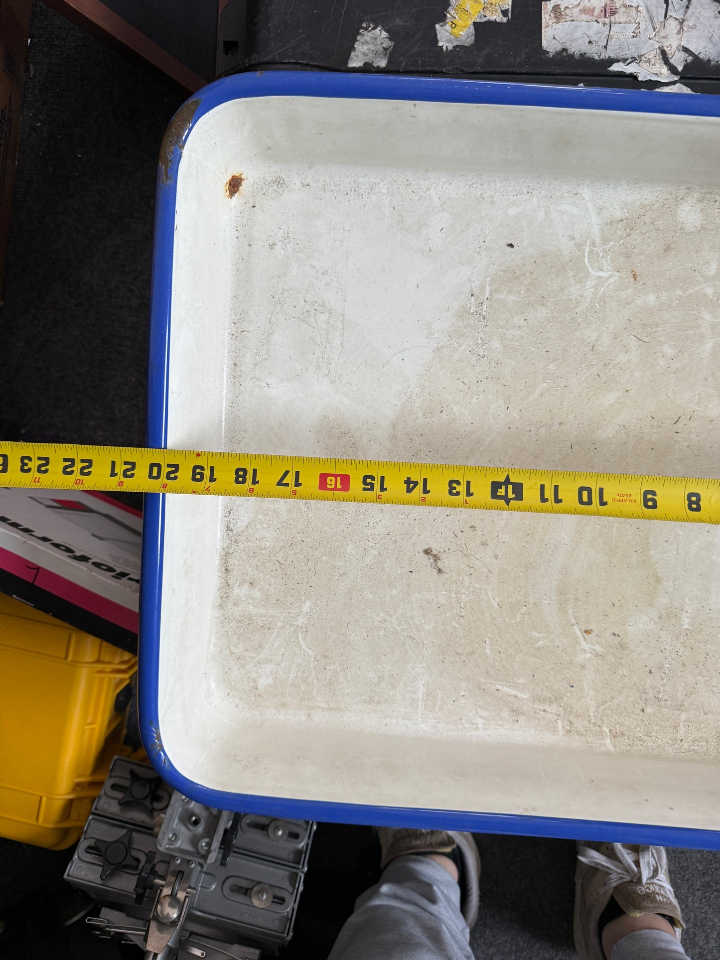 Vintage Porcelain White/Blue  Enamel Photo Developing Tray - Film Darkroom 17x20