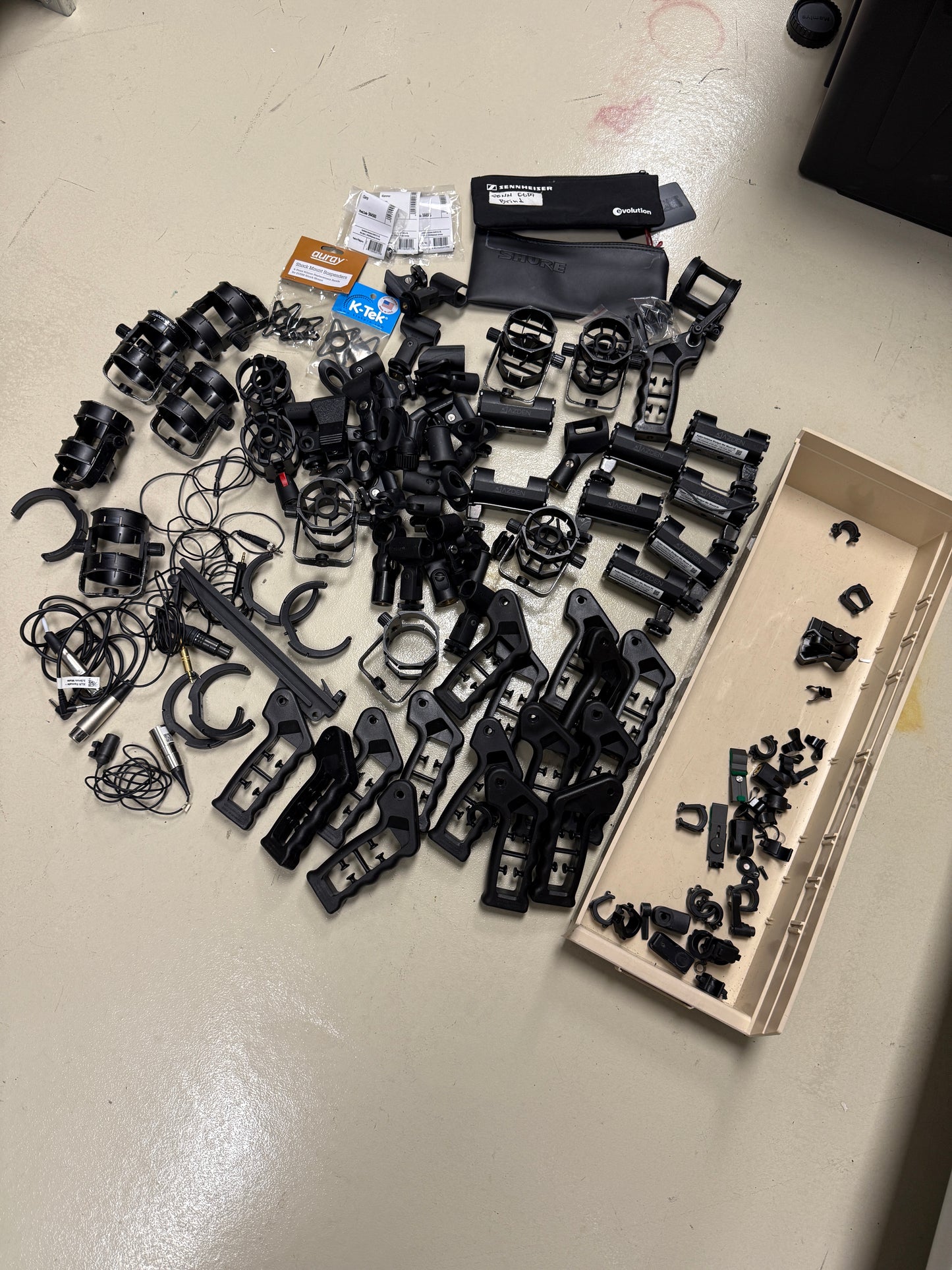 Large lot of Sennheiser, Azden, Audio Technica, Shure, auray microphone accessories