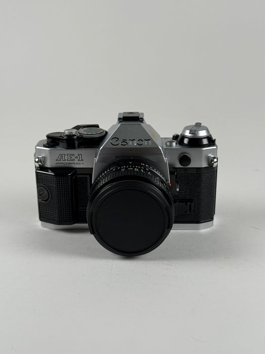 CANON AE-1 PROGRAM chrome SLR 35mm Film Camera with 50mm f1.8 FD KIT