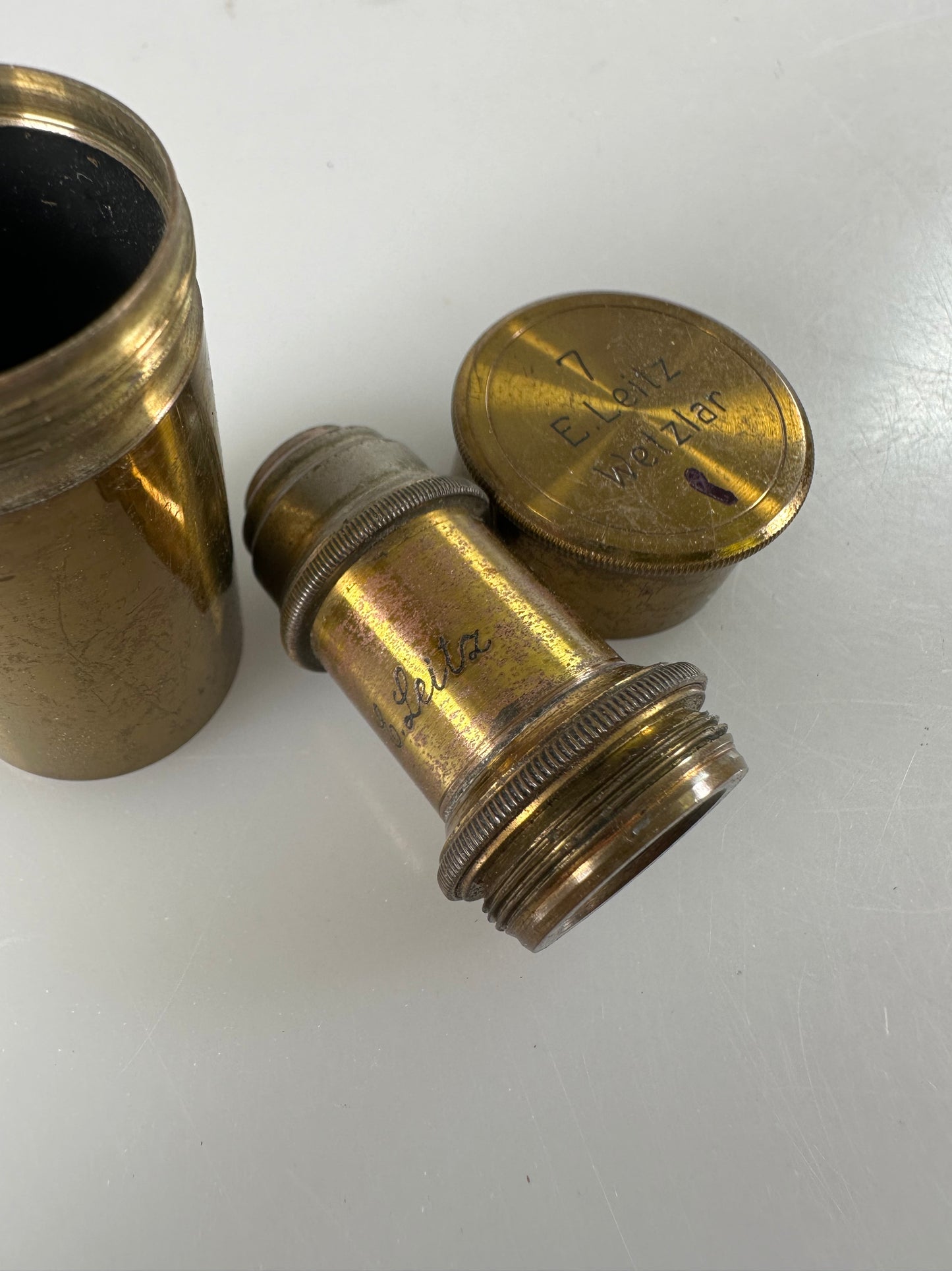 Leica LEITZ Wetzlar Brass Microscope lens OBJECTIVE 7 Univ of Penn