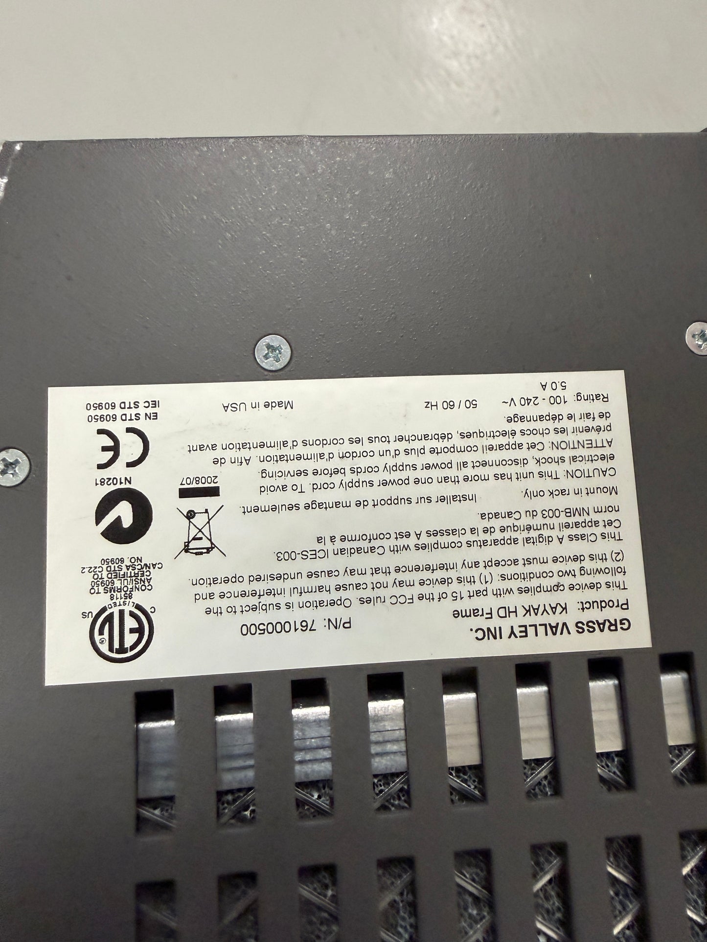 Grass Valley Kayak HD Digital Production Frame W/ Cards Modules