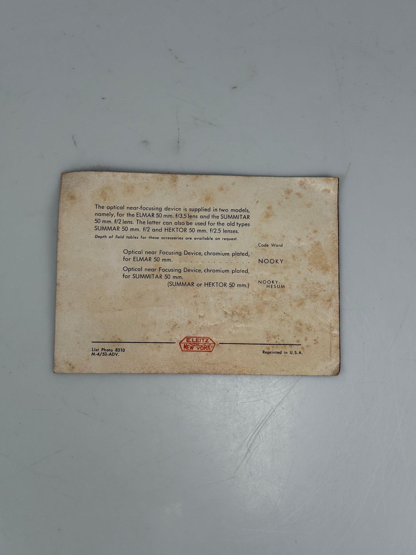 Genuine Leica Nooky Nooky Hesum Instruction Manual Booklet
