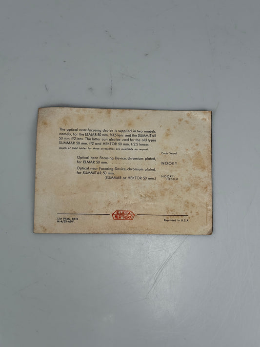 Genuine Leica Nooky Nooky Hesum Instruction Manual Booklet