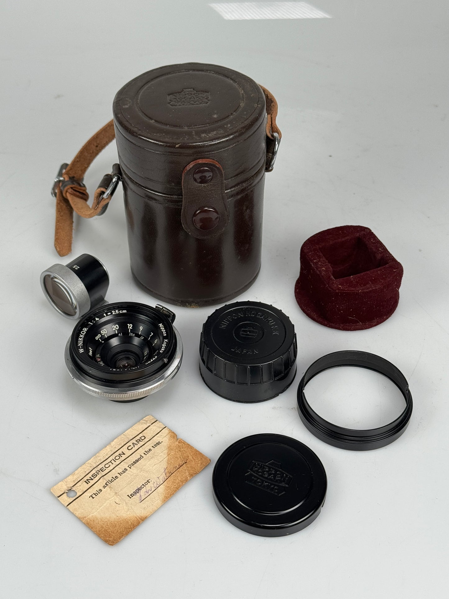 Nikon Nippon Kogaku W-Nikkor Black 2.5cm 25mm F4 Lens S Mount w/ case, finder, hood, etc