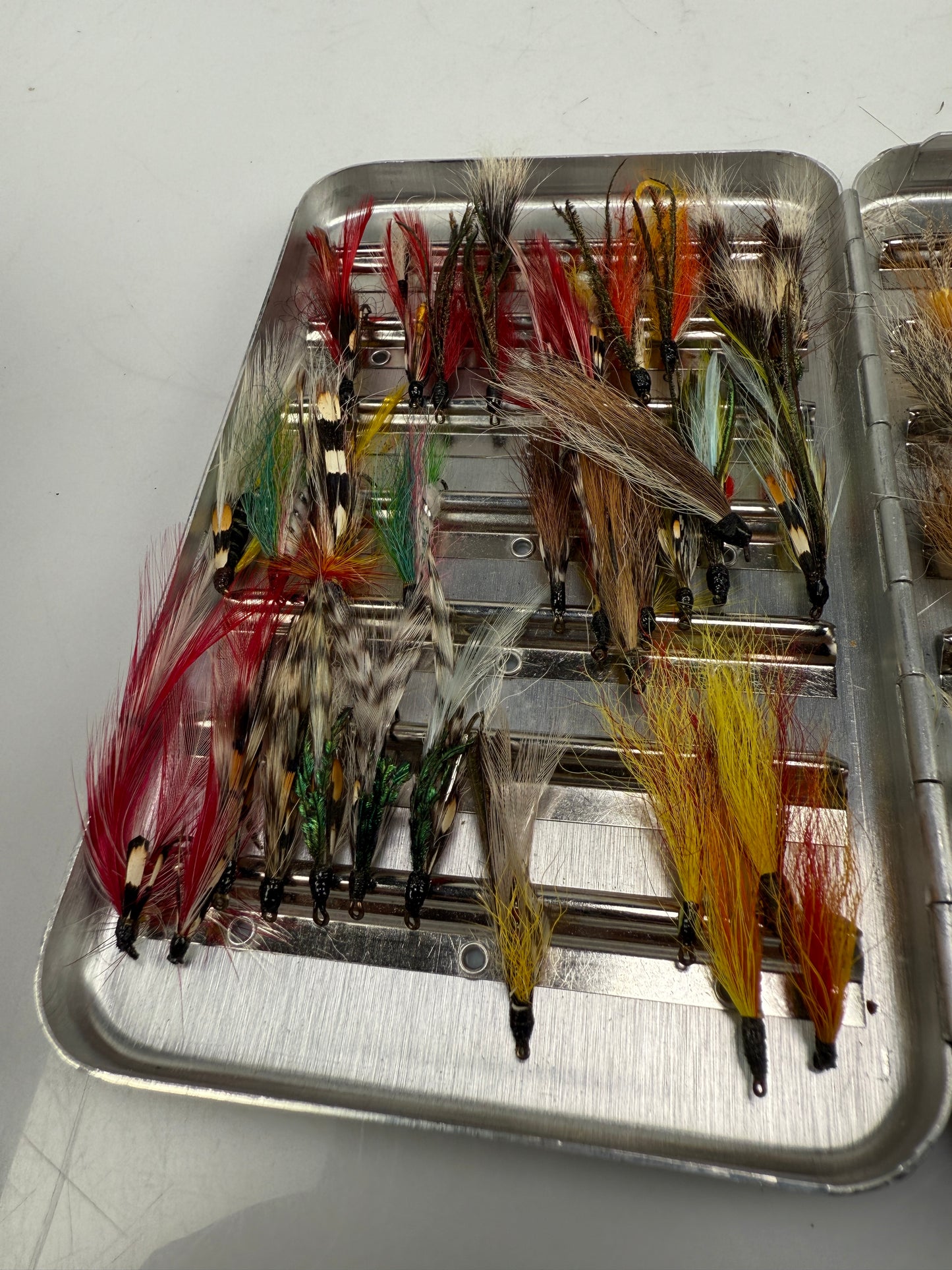 Perrine metal # 92 Fly Box. W/ streamers bucktails Flies LL Bean Sticker