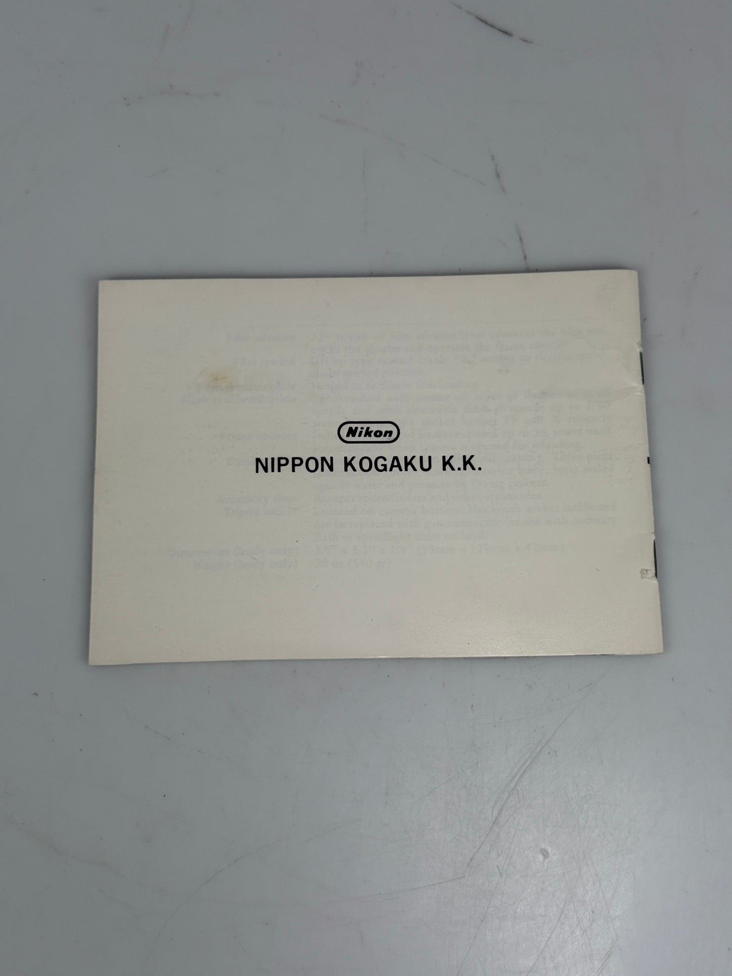 Nikon Nikonos II camera Instructional Booklet