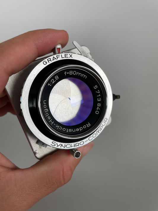 Rodenstock 80mm f2.8 Heligon compur shutter graflex on lens board