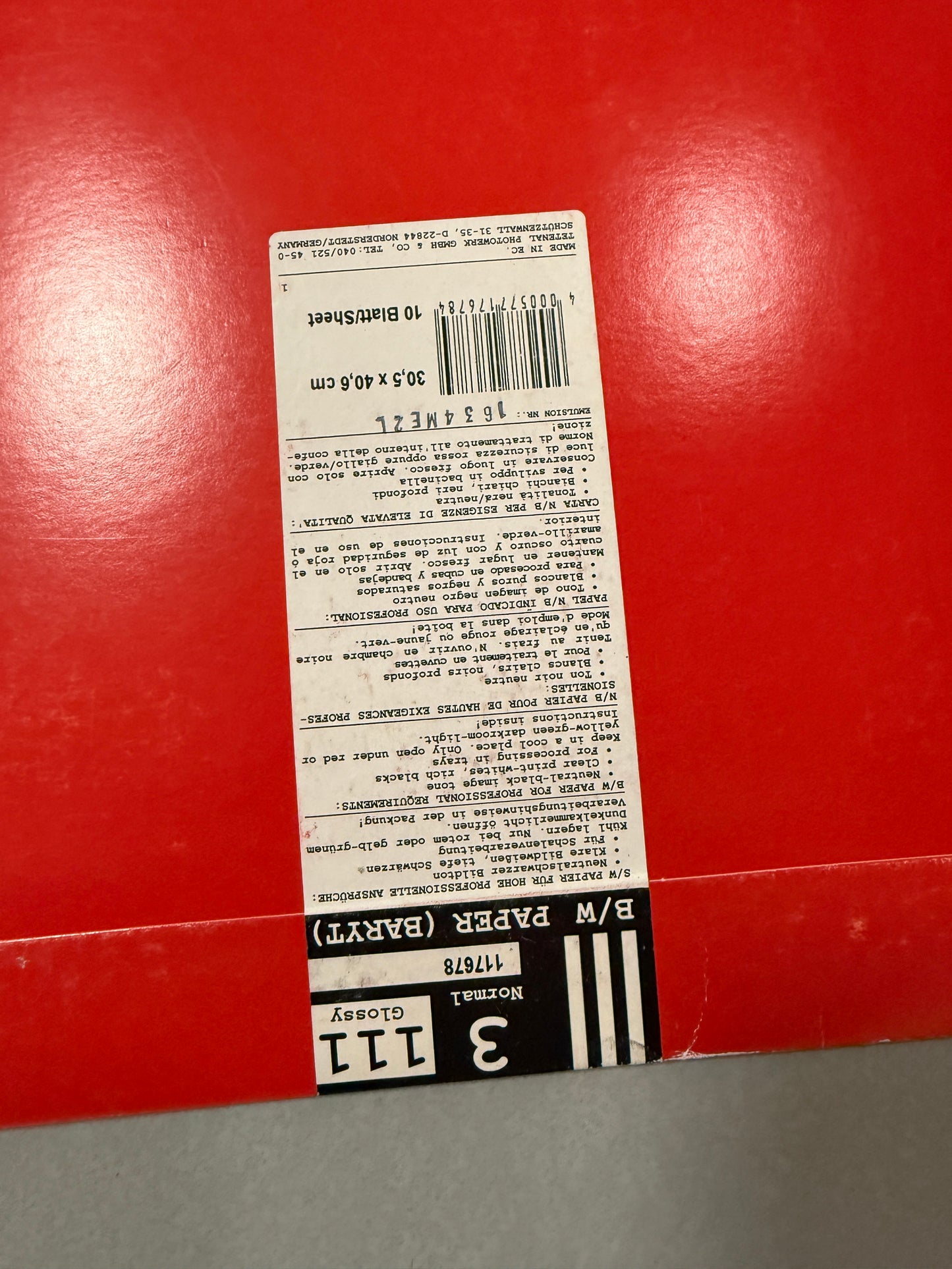 TETENAL Work 111 glossy 3 B&W 12x16" Photo Paper 10 sheets