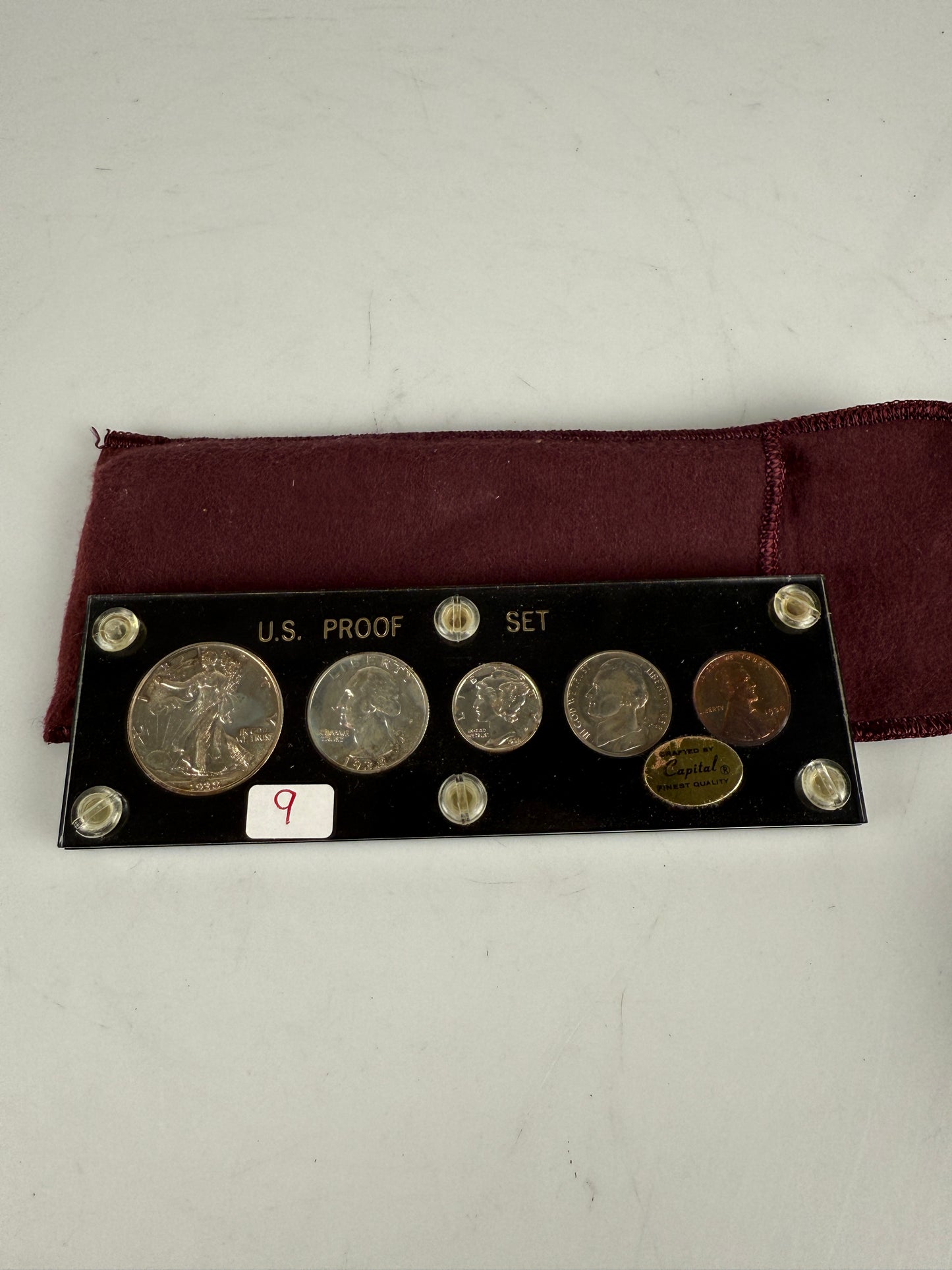 1938 US Mint Silver PROOF Set Gem Coins Black Capital Holder Display Box