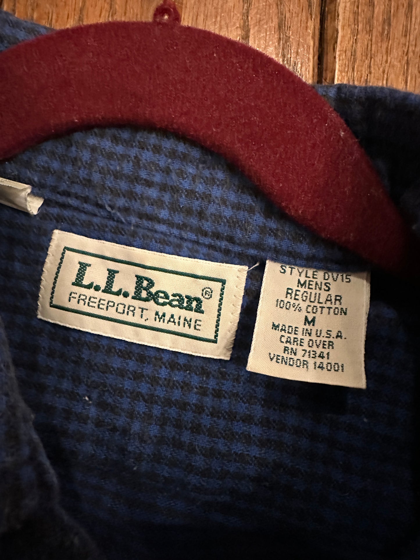 Men’s LL Bean Blue, Black Gingham Flannel Shirt Vintage Medium USA