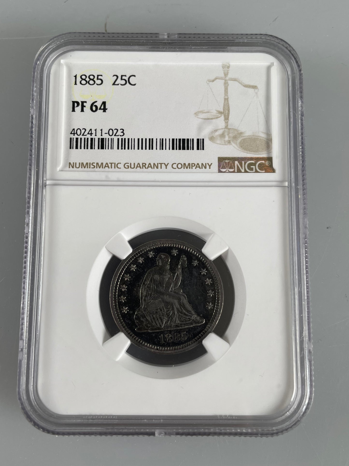 1885 Seated Liberty Quarter NGC PR64 - Toned Proof 25c