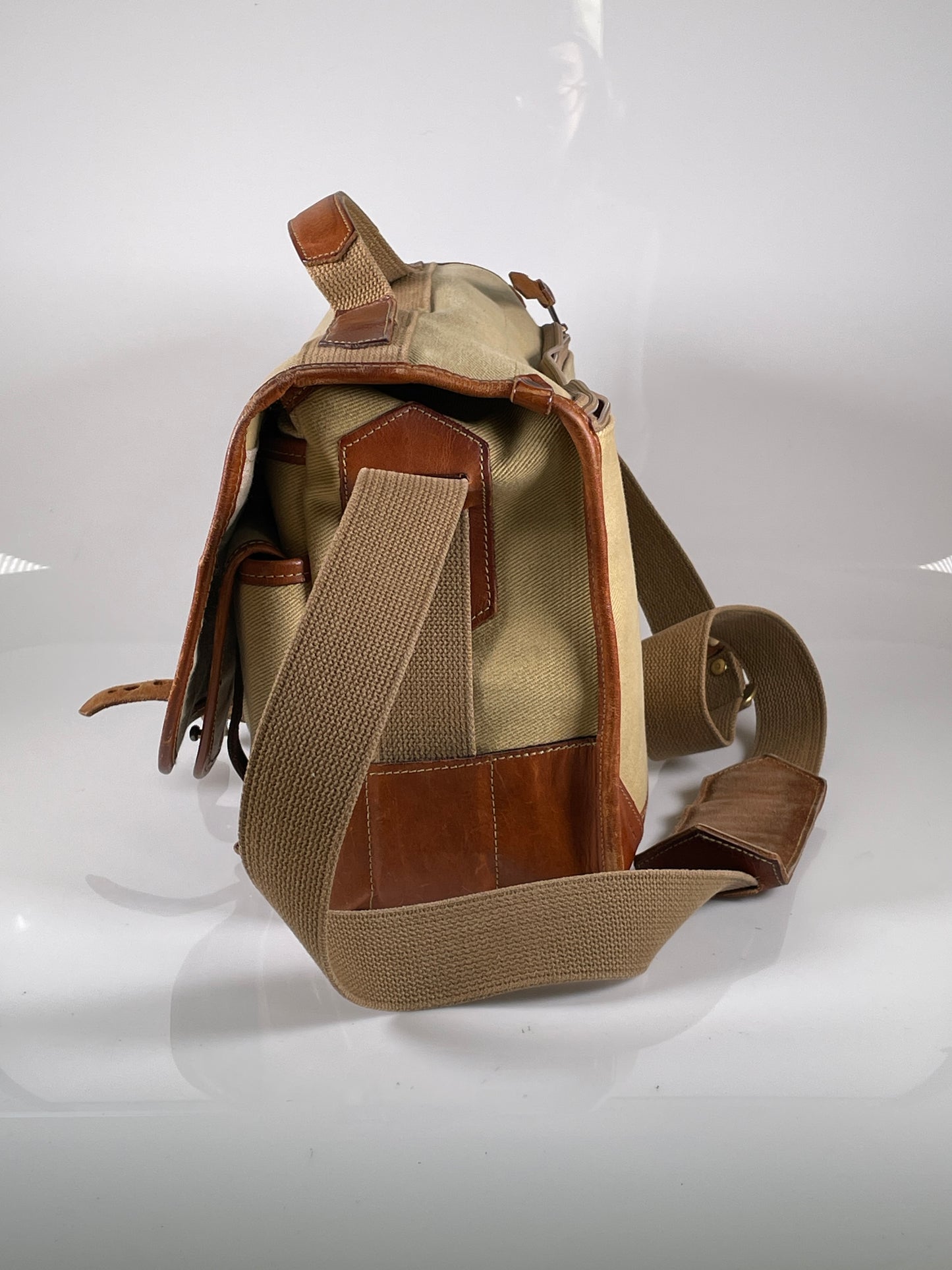 Fogg Forte Camera Bag Satchel khaki tan Fabric & brown leather