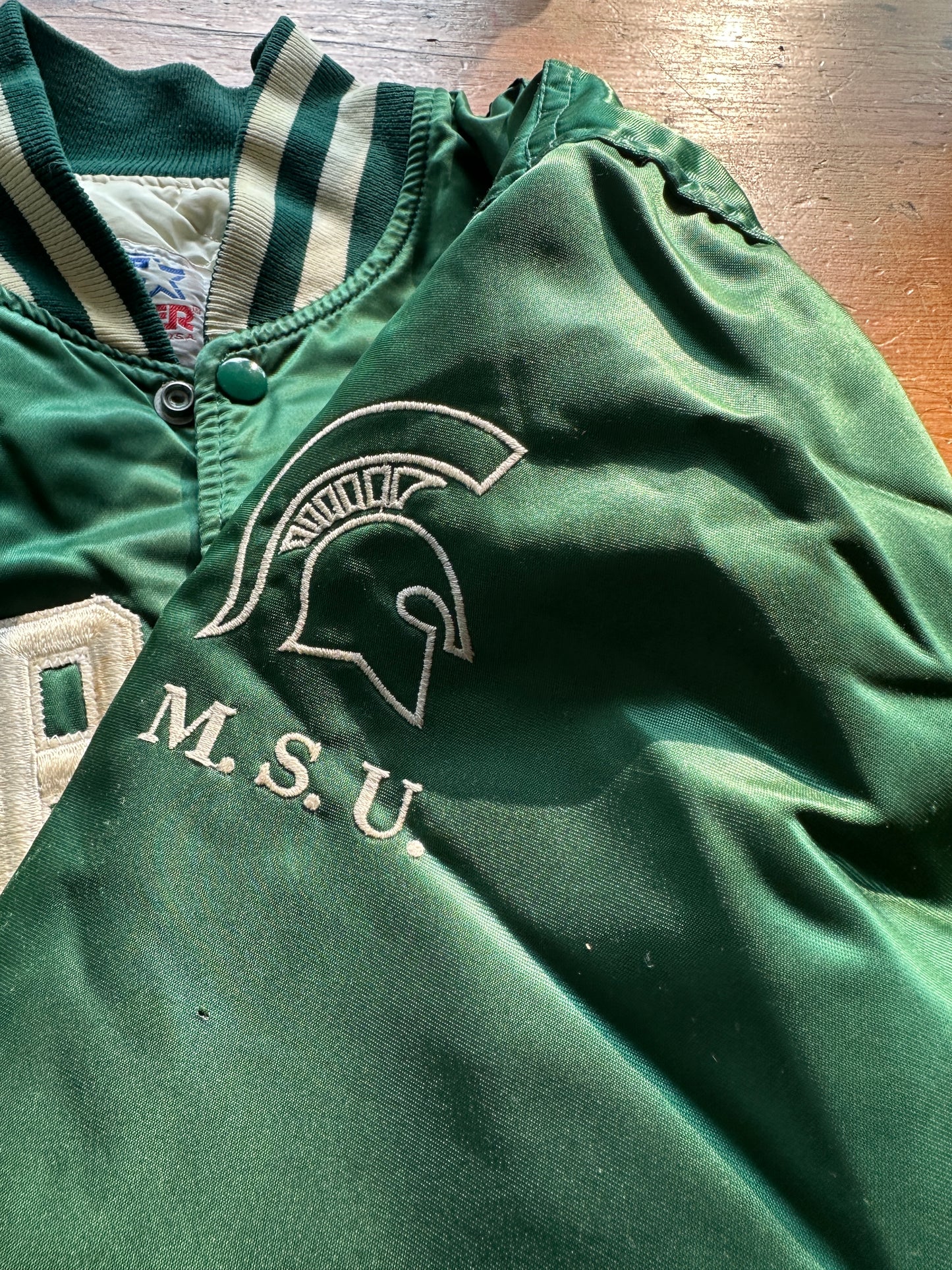 VTG 90s NCAA Michigan State Spartans STARTER SATIN JACKET SIZE XL