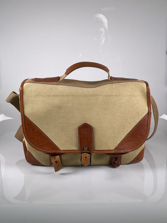 Fogg Forte Camera Bag Satchel khaki tan Fabric & brown leather