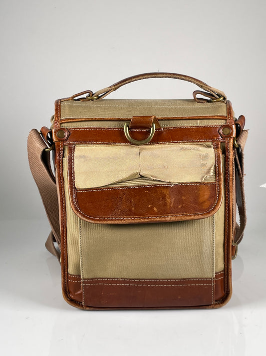 Fogg Jazz Camera Bag Satchel khaki tan Fabric & brown leather