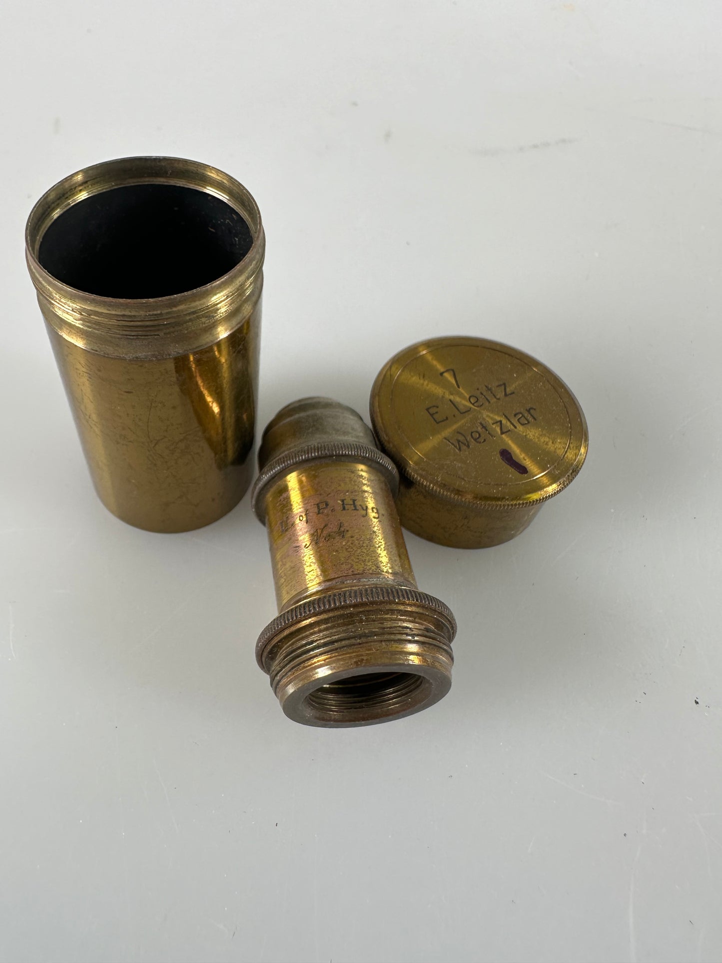 Leica LEITZ Wetzlar Brass Microscope lens OBJECTIVE 7 Univ of Penn