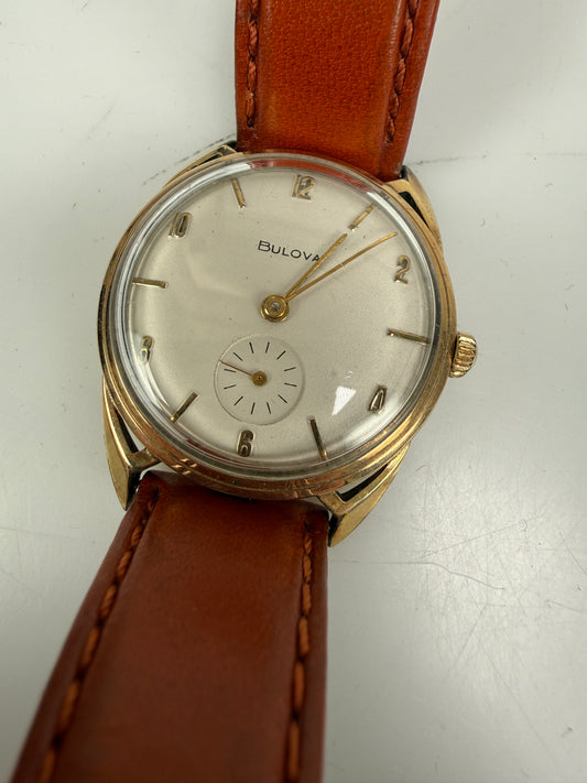 Vintage BULOVA 32mm men's manual wind watch 10K RGP Rolled Gold plate