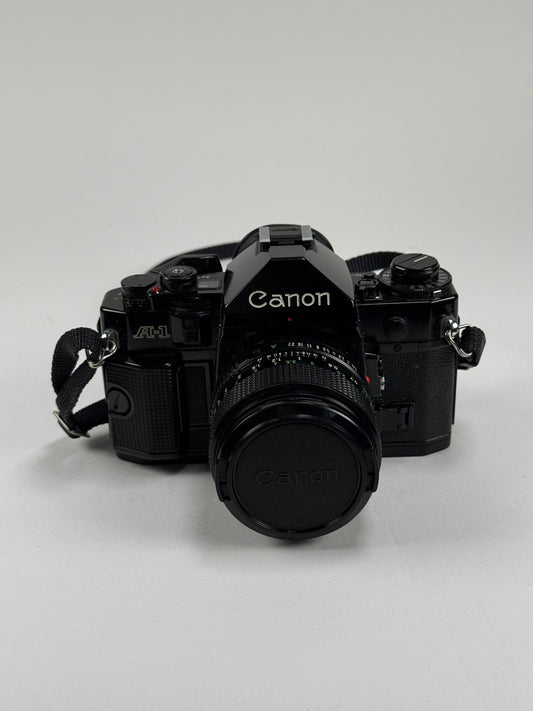 CANON A-1 black SLR 35mm Film Camera with 50mm f1.4 Lens kit